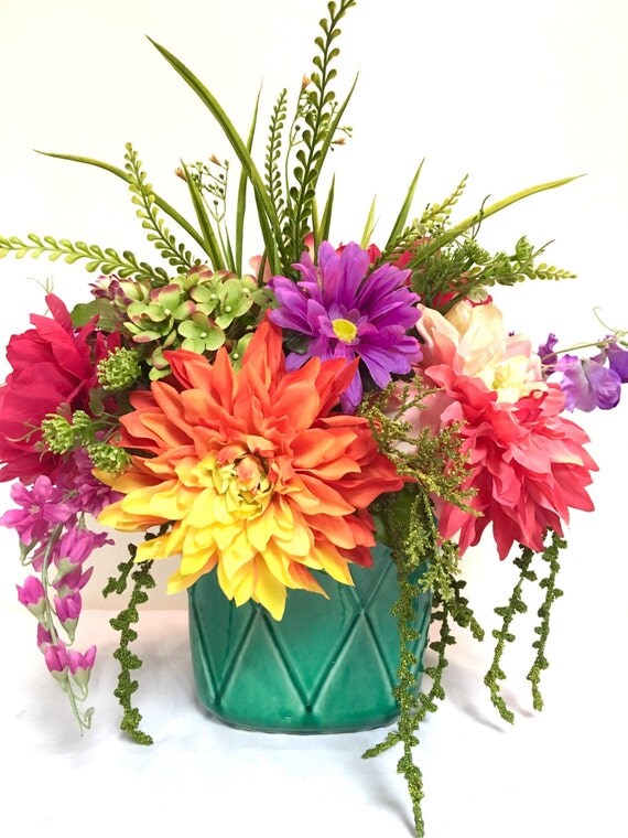 SALE Bright Silk Floral Arrangement Floral Centerpiece Large