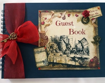 A5 Alice in Wonderland Themed Guest Book for Parties or Weddings