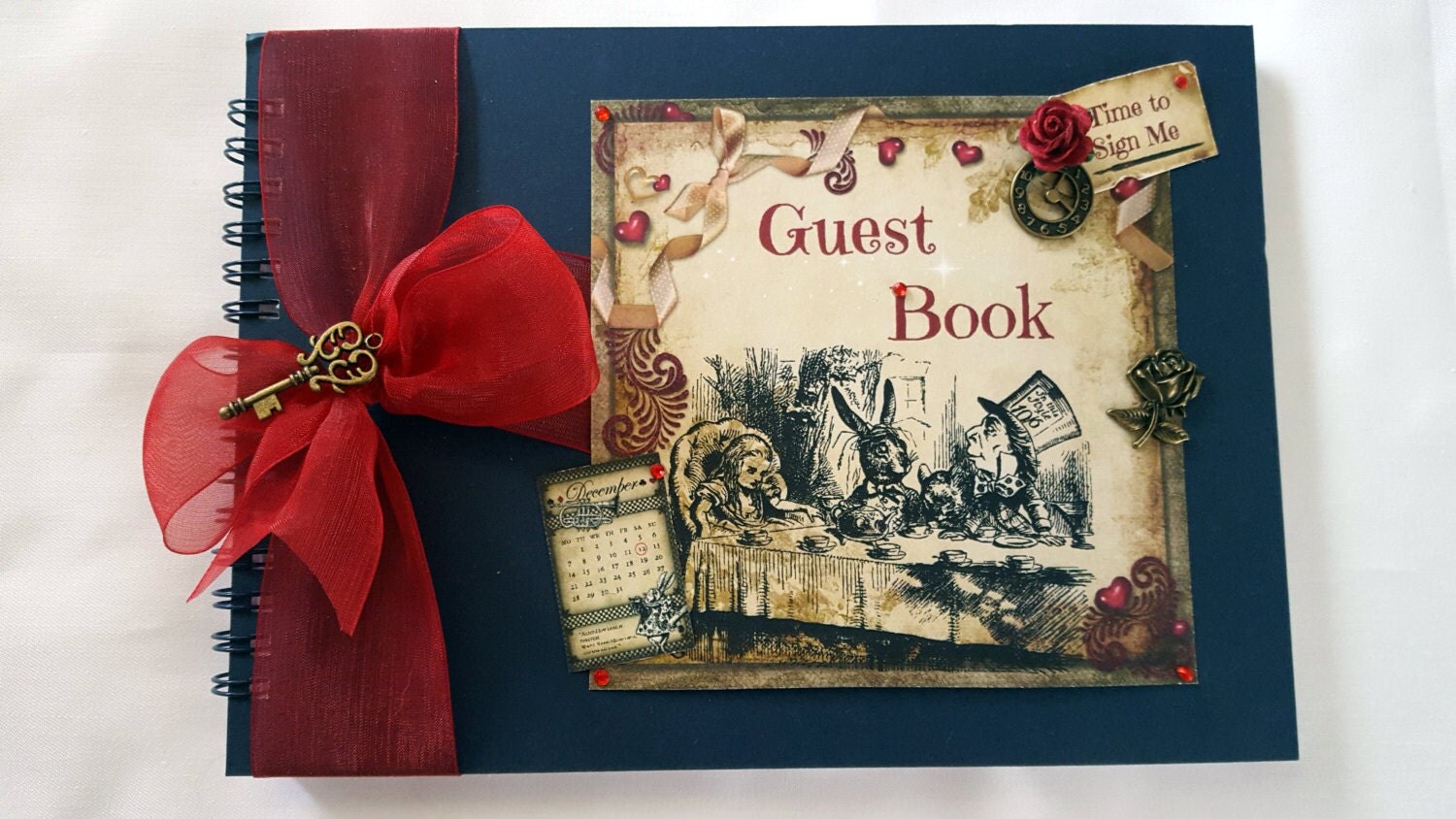 A5 Alice in Wonderland Themed Guest Book for Parties or