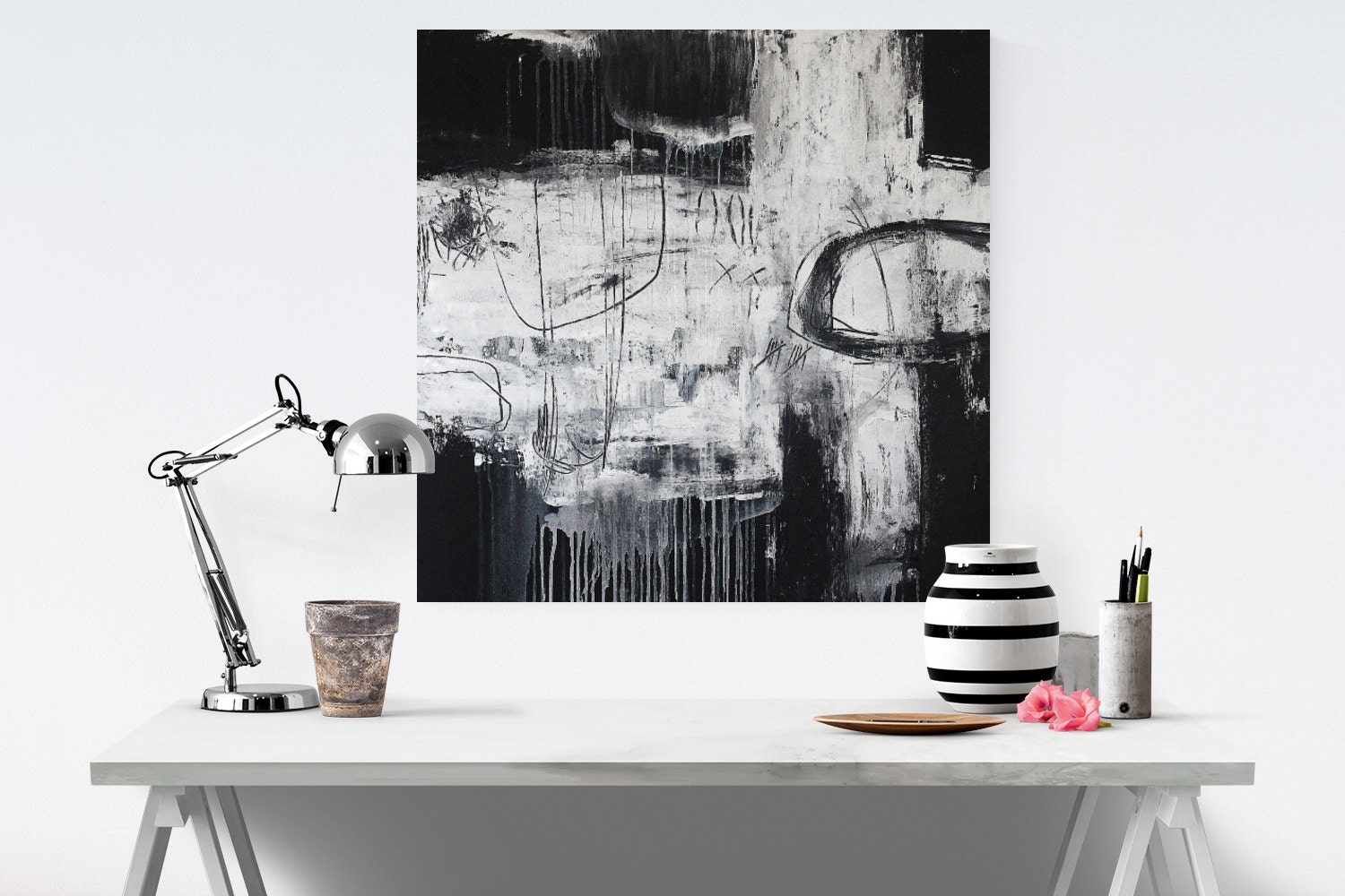 black white painting oil painting Wall Art by jolinaanthony