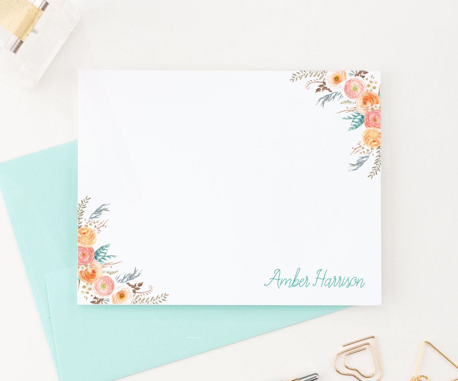 Personalized floral note cards