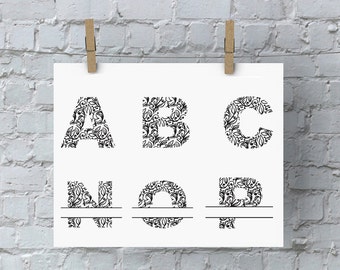 Vine Monogram SVG - Split Letter SVG – Split Monogram SVG – Split Letter Monogram svg – Split Monogram Letters – monogram fonts for cricut