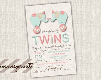 Twin Elephant Baby Shower Invitations 10