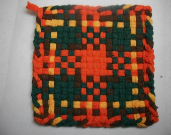 Woven Potholder, Traditional 6 inch Square Potholder, Fall Colors, Hostess Gift, Housewarming Gift, Trivets, Bridal Shower Gift