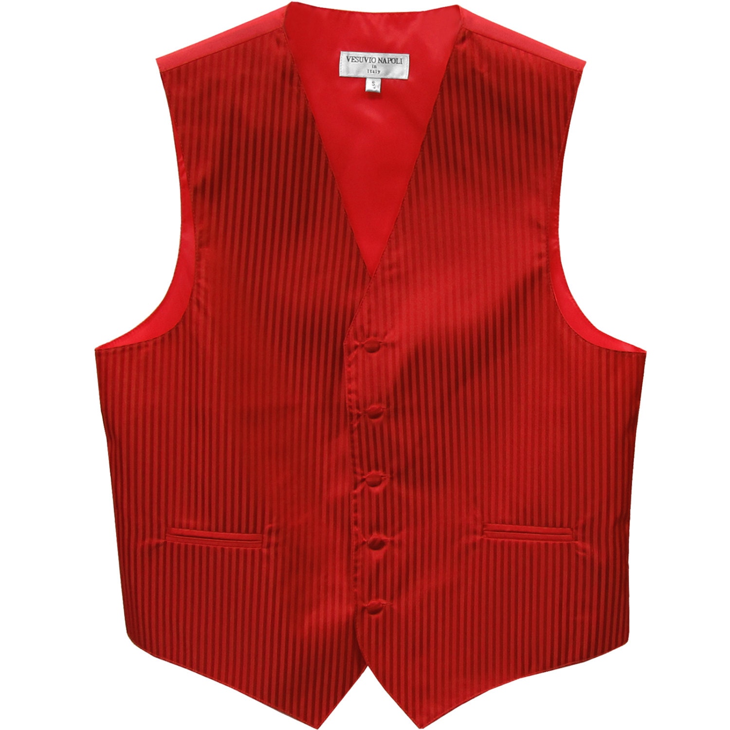 Men's Vertical Striped Red Polyester Tuxedo Vest Waistcoat
