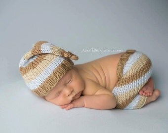 Newborn boy photo outfit - baby boy photo prop - baby pants - newborn boy sleepy hat - baby boy coming home outfit - baby boy knit outfit