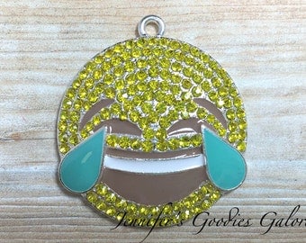 36mm, Emoji Pendant, Smiley Face Emoticon Rhinestone Pendant, Laughing with Tears Emoji, Laughing Emoji, Emoji Necklace, DIY Necklace