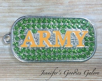 Military Dog Tag, Army Dog Tag, Rhinestone Pendant, Army Pendant, Military Pendant, Chunky Necklace Beads, DIY Necklace, Army Necklace
