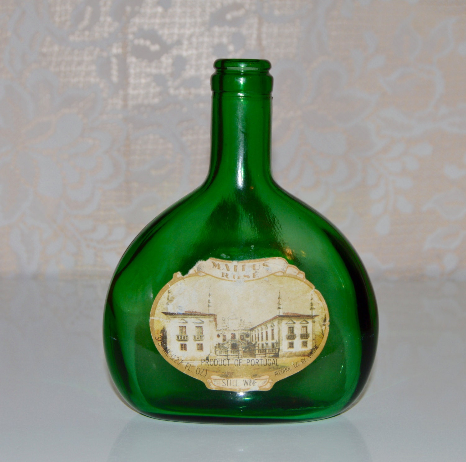 SALE Green Bottle Decanter Flask Vintage Wine Mateus Rose Bottle