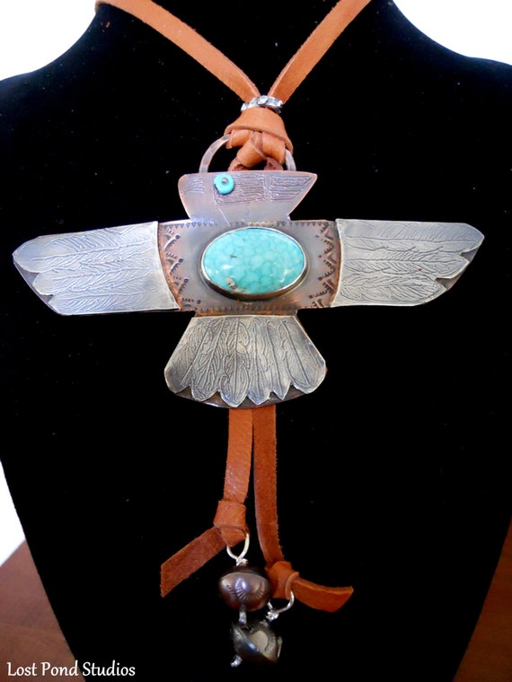 Handmade Thunderbird Pendant Copper Sterling Silver