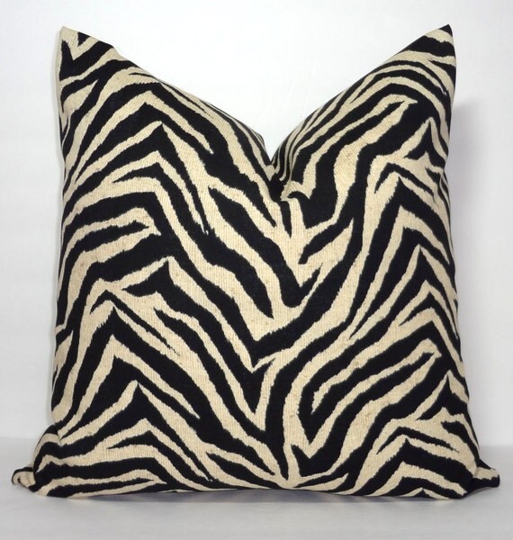 OUTDOOR Zebra Animal Print Pillow Cover Black Ivory Beige