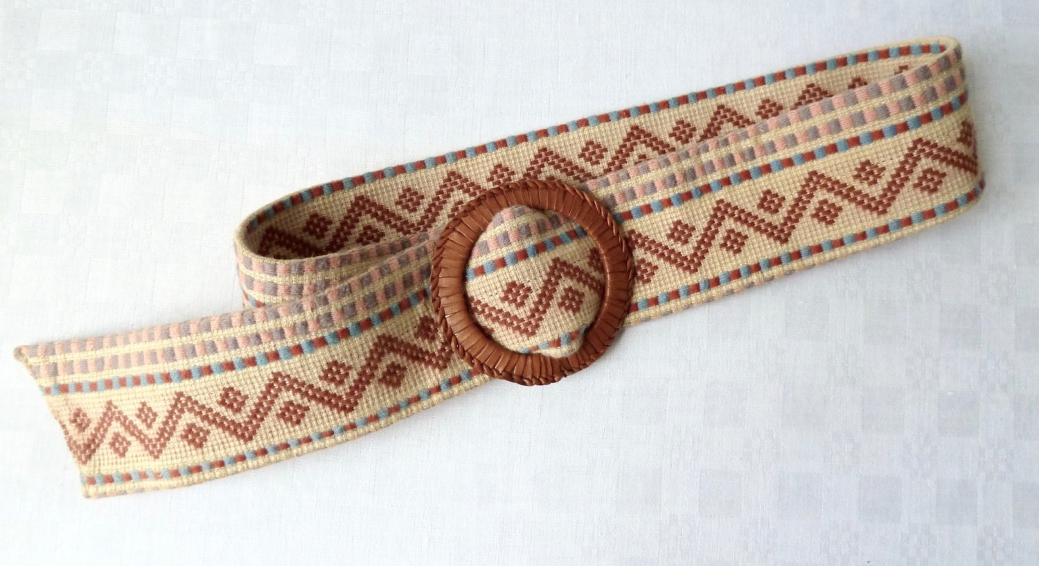 Rare Vintage Boho 1970&#39;s Wool & Cotton Embroidered Belt