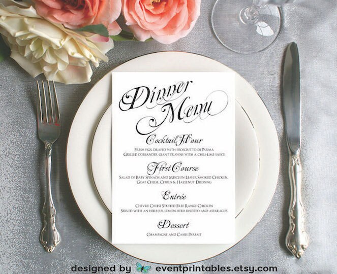 Printable Menu Card Wedding Reception Dinner Menu Black