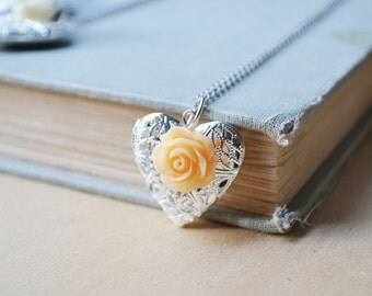 Peach Rose Silver Essential Oil Diffuser Locket Necklace