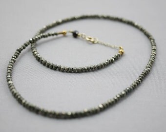 Gemstone Necklace Faceted Pyrite Gemstone Beaded Necklace 3mm