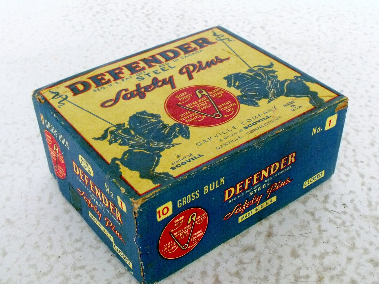 Vintage Box of Safety Pins Defender Steel USA Nickel Plated