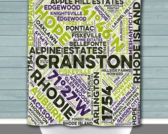 Rhode Island Towns Shower Curtain | Hometown Decor, Custom Available | High Quality Fabric Curtain | Printed in USA