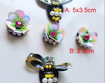 10-15pcs 2.8-5cm wide bees flowers sequins Rhinestones beads appliques patches brooches 41YU5613 free ship
