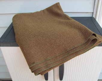 Vintage French Army Green Wool blanket mid century