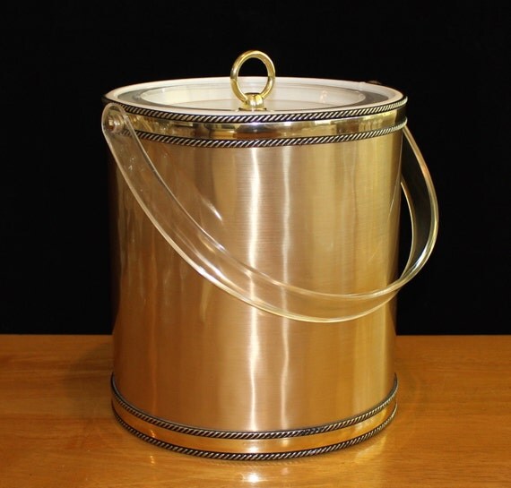 Vintage Gold Ice Bucket with Rope Design Trim