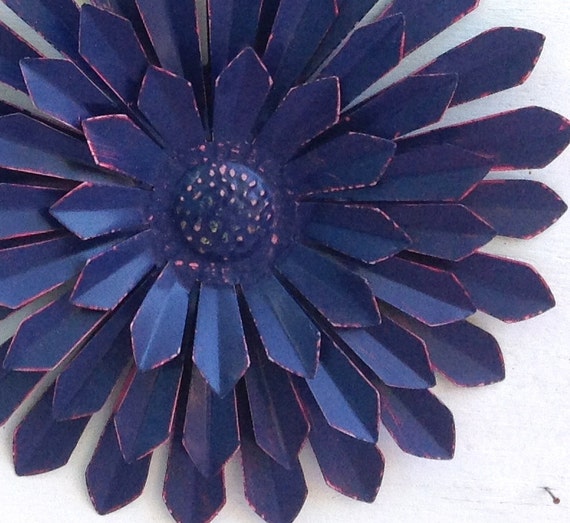 12 Metal Flower Navy Metal Yard Art Fence Wall Front