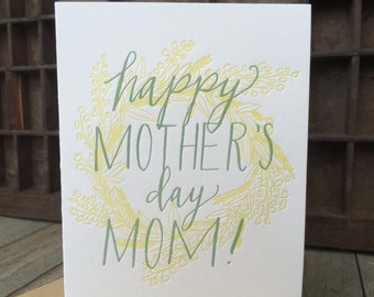 Happy Mother's Day Mom Letterpress Wreath Card