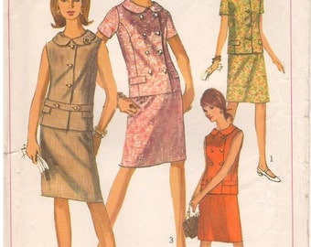 1966 - Simplicity 6917 Vintage Sewing Pattern Size 14 Bust 34 Two Piece Dress Suit Double Breasted Sleeveless Slim Skirt