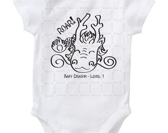Baby Dragon Level 1 Cute Baby Humor Funny Chinese New Year/Zodiac Inspired Onesie/Creeper/Bodysuit Size 3, 6, 12, 18, 24 Months Color White