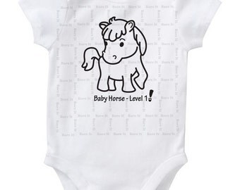 Baby Horse Level 1 Cute Baby Humor Funny Chinese New Year/Zodiac Inspired Onesie/Creeper/Bodysuit Size 3, 6, 12, 18, 24 Months Color White