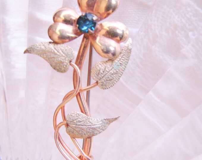 1940s Samsan Gold Filled Floral Brooch / Rose & Green Gold / Designer Signed / 1/20 GF 12KT Gold / Vintage Jewelry / Jewellery