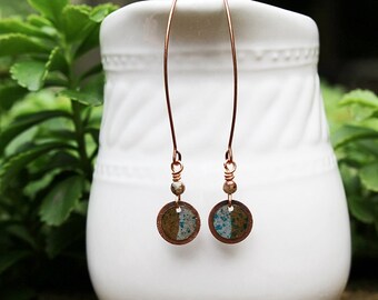 Mixed Media Earrings, Mixed Media Jewelry, Green Beaded Earrings, Beaded Jewelry, Bohemian, Long Earrings, Gemstone Earrings