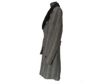 Faux Fur Coat Men Wool Coat Men Fur Collar Men Winter Coat Black Winter Coat Men Car Coat Men Tweed Coat Wool Herringbone Coat Pimp Coat 70s