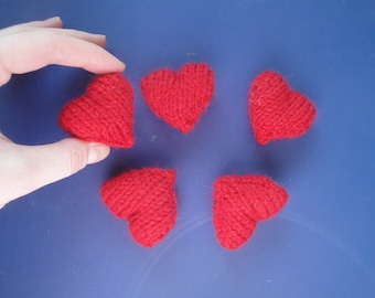 Plush Amigurumi Hearts, Handful of Hearts, Sweet Hearts, Set of 5 Knit Hearts, Cute Kawaii