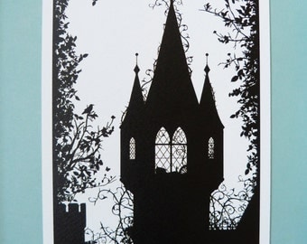 A5 Sleeping Beauty Silhouette Print 5.8" x 8.3" Charles Perrault, Brothers Grimm, Fairytale Art Print, available as part of my A5 Multibuy