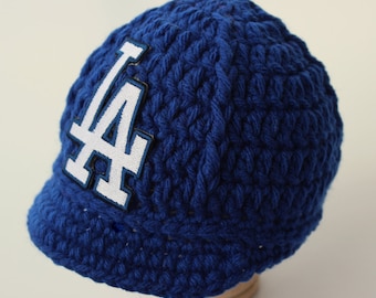 Dodgers Baby Hat - Cap - Los Angeles Dodgers - Baby Gift / Newborn - Baseball Photo Prop - MLB - Knitted / Crochet