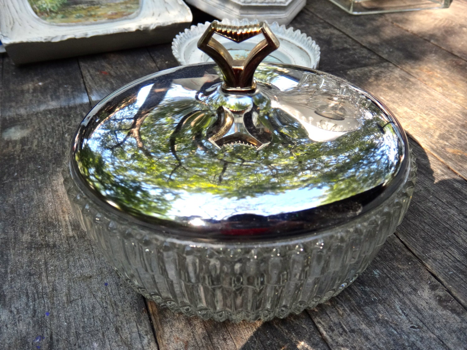 Glass Vanity Jar Glass and Silver Jar Round Vanity Jar