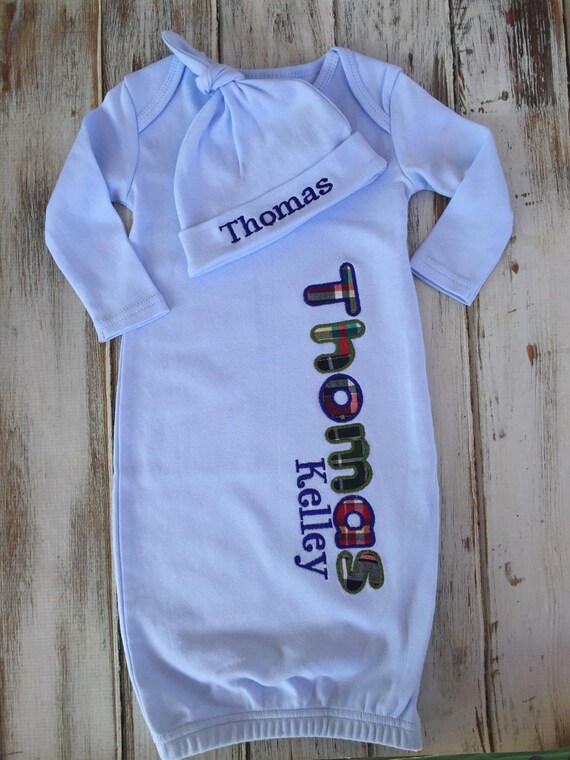 Infant gown and hat set blue infant gown boys by BabyBirdsCloset