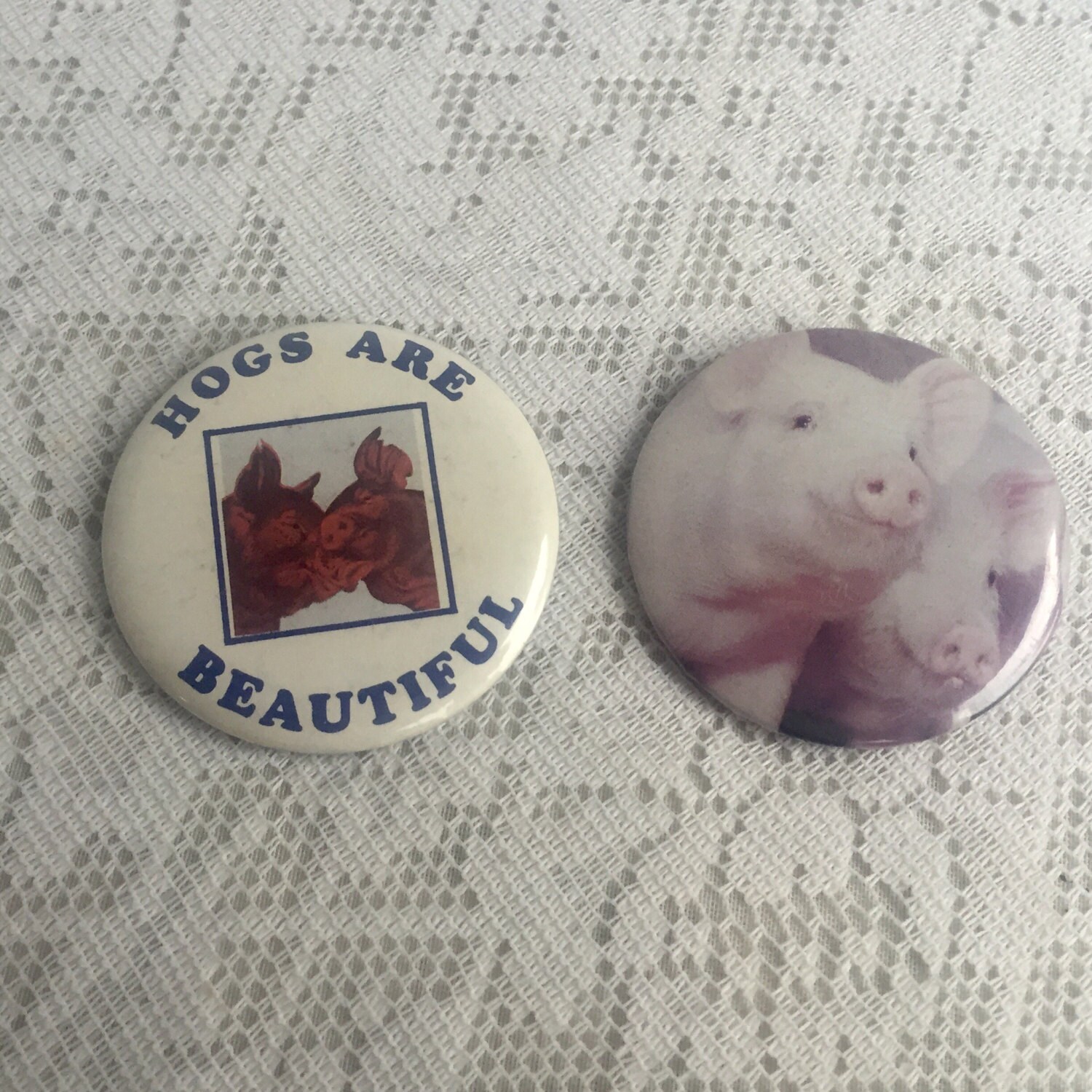 Vintage Pig Pinbacks / Metal Hog Button Pins / Hogs are