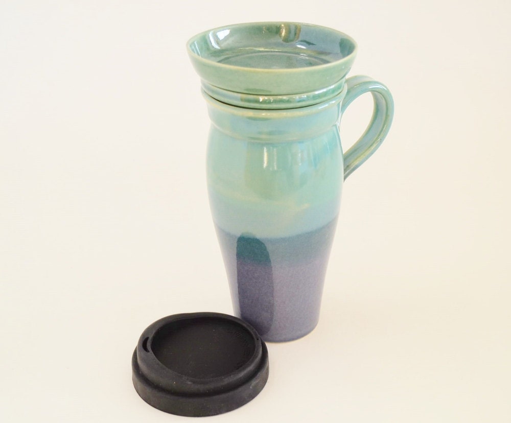Large Ceramic Travel Mug with Lid and Infuser by sarahwelchpottery