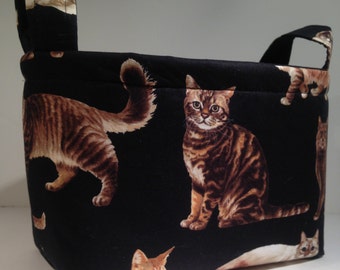 Fabric Storage Basket Bin Organizer Storage Container- Cat Print on Black with Black Interior