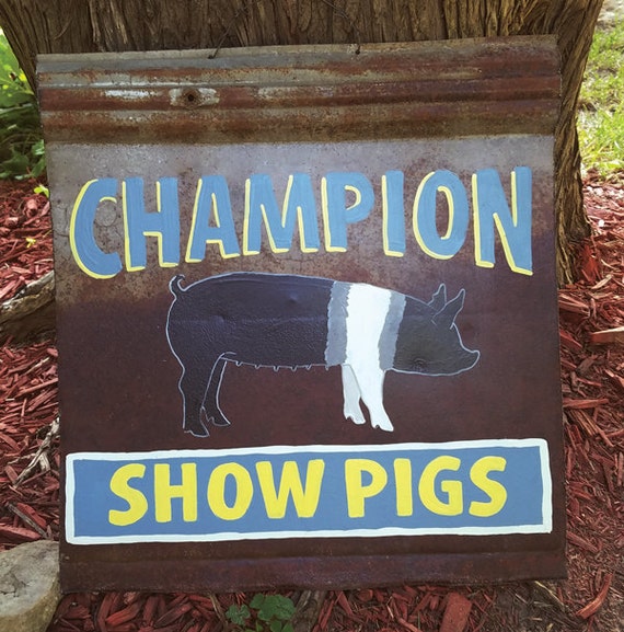 Antique Rusty metal Show Pigs Sign Hampshire Yorkshire Duroc