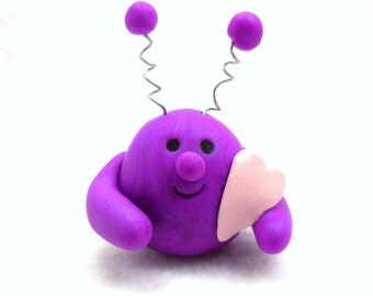 Purple Love Monster Martian Alien, Handmade Polymer Clay Miniature Sculpture, Valentine's Day Gift