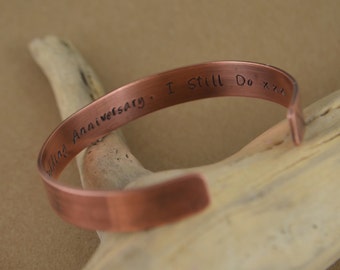 Personalized Copper Cuff Bracelet. 7th wedding anniversary. Copper. Copper anniversary. 7th anniversary gift. Copper gift. Copper present.