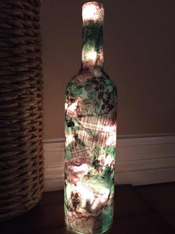 Wine Bottle Light Decoupaged Wine Bottle Light Decoupaged