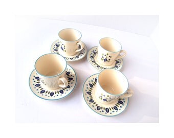 Vintage SET of Marcrest Swiss Alpine 4 Mugs & 4 Saucers Set