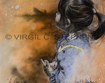 Native American Art, A New Day, print of a young Apache girl, Native American Art, Indian Artwork, Southwest art of an Indian girl