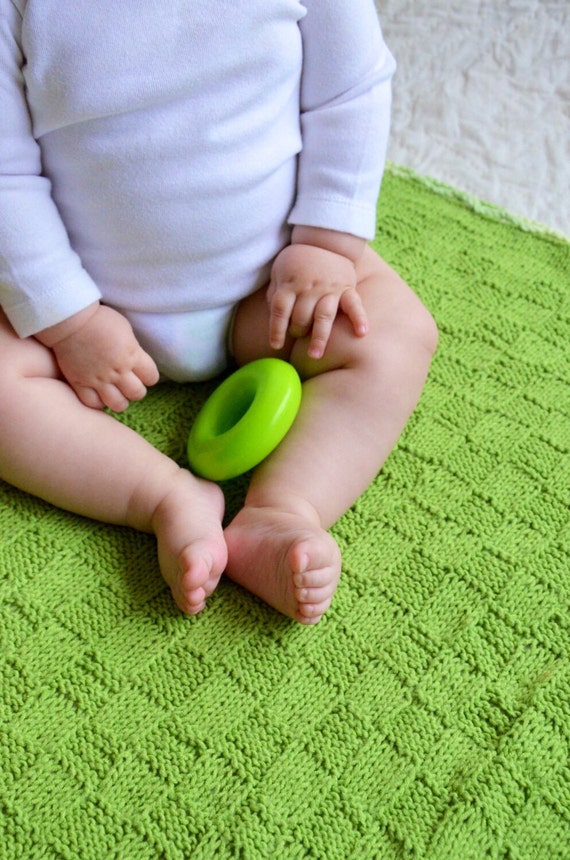 Green Knitted Blanket by PattyCakeKiddieKnits on Etsy