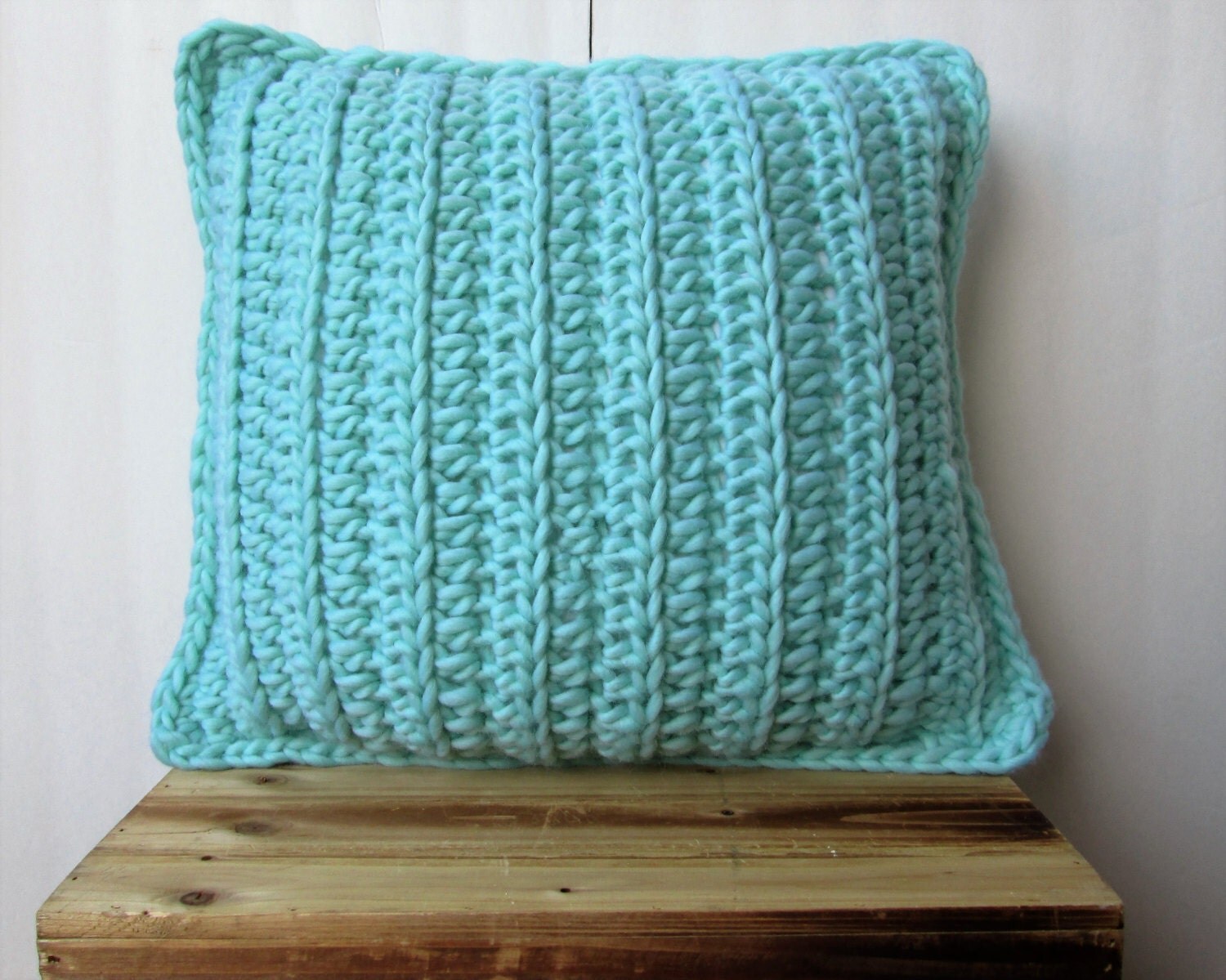 Crochet Pillow / Mint Pillow / Chunky Wool by ThePrairieBoutique