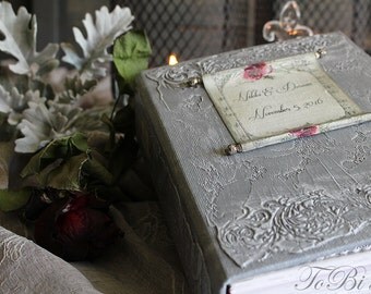Wedding Guest Book, Gray, Burgundy, Silver Photo album, Shabby Chic Wedding, Custom Wedding Photo Booth album