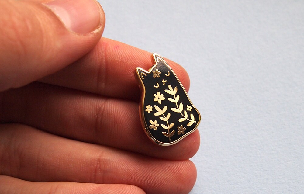 Floral cat enamel pin Cat pin Enamel pin Enamel cat pin